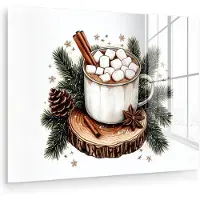 MuchoWow Glasschilderij 80x60 cm - Schilderij acrylglas - Winter - Hout - Chocolademelk - Drink - Kerst - Foto op glas - Muurdecoratie woonkamer - Wanddecoratie slaapkamer - Schilderijen