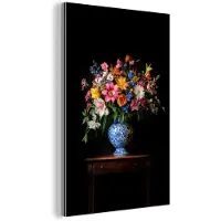 MuchoWow Aluminium schilderij 120x180 cm - Wanddecoratie metaal - Kleur - Vaas - Bloemen - Boeket - Metalen muurdecoratie woonkamer - Decoratie industrieel - Foto op dibond - Industriële accessoires slaapkamer
