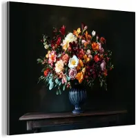 MuchoWow Aluminium schilderij 160x120 cm - Wanddecoratie metaal - Groot - Bloemen - Vaas - Boeket - Metalen muurdecoratie woonkamer - Decoratie industrieel - Foto op dibond - Industriële accessoires slaapkamer