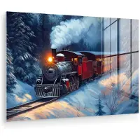 MuchoWow Glasschilderij 150x100 cm - Schilderij acrylglas - Trein - Kerst - Sneeuw - Kersttrein - Foto op glas - Muurdecoratie woonkamer - Wanddecoratie slaapkamer - Schilderijen