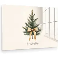 MuchoWow Glasschilderij 150x100 cm - Schilderij acrylglas - Kerstboom - Kerst - Merry Christmas - Beige - Foto op glas - Muurdecoratie woonkamer - Wanddecoratie slaapkamer - Schilderijen