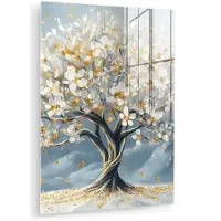 MuchoWow Glasschilderij 120x160 cm - Schilderij acrylglas - Boom - Winter - Levensboom - Modern - Goud - Foto op glas - Muurdecoratie woonkamer - Wanddecoratie slaapkamer - Schilderijen