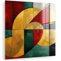 MuchoWow Glasschilderij 90x90 cm - Schilderij acrylglas - Abstract - Kerst - Goud - Rood - Groen - Foto op glas - Muurdecoratie woonkamer - Wanddecoratie slaapkamer - Schilderijen
