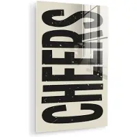 MuchoWow Glasschilderij 20x30 cm - Schilderij acrylglas - Cheers - Japandi - Zwart - Letters - Foto op glas - Muurdecoratie woonkamer - Wanddecoratie slaapkamer - Schilderijen