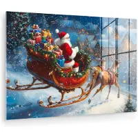 MuchoWow Glasschilderij 120x80 cm - Schilderij acrylglas - Kerstman - Rendier - Kerst - Sneeuw - Foto op glas - Muurdecoratie woonkamer - Wanddecoratie slaapkamer - Schilderijen