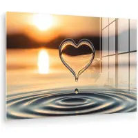 MuchoWow Glasschilderij 30x20 cm - Schilderij acrylglas - Hart - Water - Zonsondergang - Natuur - Zen - Foto op glas - Muurdecoratie woonkamer - Wanddecoratie slaapkamer - Schilderijen