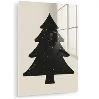 MuchoWow Glasschilderij 120x160 cm - Schilderij acrylglas - Kerstboom - Zwarte kerstboom - Boom - Japandi - Foto op glas - Muurdecoratie woonkamer - Wanddecoratie slaapkamer - Schilderijen