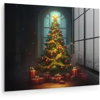 MuchoWow Glasschilderij 160x120 cm - Schilderij acrylglas - Kerstboom - Cadeau - Kerst - Winter - Foto op glas - Muurdecoratie woonkamer - Wanddecoratie slaapkamer - Schilderijen