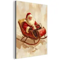 MuchoWow Aluminium schilderij 90x120 cm - Wanddecoratie metaal - Kerst - Slee - Kerstman - Metalen muurdecoratie woonkamer - Decoratie industrieel - Foto op dibond - Industriële accessoires slaapkamer