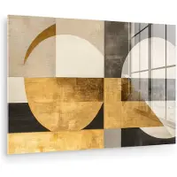 MuchoWow Glasschilderij 180x120 cm - Schilderij acrylglas - Abstract - Goud - Grijs - Vormen - Geometrisch - Foto op glas - Muurdecoratie woonkamer - Wanddecoratie slaapkamer - Schilderijen