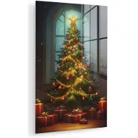 MuchoWow Glasschilderij 120x180 cm - Schilderij acrylglas - Kerstboom - Cadeau - Kerst - Winter - Foto op glas - Muurdecoratie woonkamer - Wanddecoratie slaapkamer - Schilderijen
