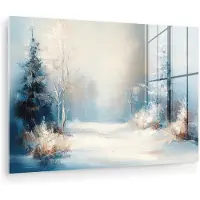 MuchoWow Glasschilderij 30x20 cm - Schilderij acrylglas - Bos - Winter - Natuur - Abstract - Sneeuw - Foto op glas - Muurdecoratie woonkamer - Wanddecoratie slaapkamer - Schilderijen