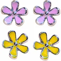 Charme Bijoux 2 paar 100% Allergievrije oorbellen bloem roze geel