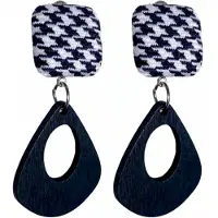 Charme Bijoux Clip oorbellen- hout- pied-de-poul- zwart-geen gaatje-