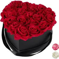 Relaxdays flowerbox - rozen box - zwart - hart - rozen in doos bloemendoos - 18 rozen - rood