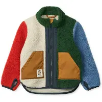 Liewood Fleece jas 'Noam Pile' crème / lichtblauw / groen / rood