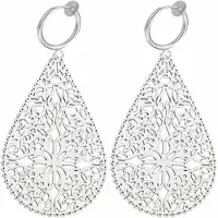 Charme Bijoux Klem oorbellen- Filigraan- druppel- zilverkleur- geen gaatje-
