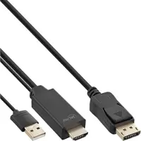 InLine HDMI - DisplayPort kabel | USB-A voeding | 4K 30Hz | 10 meter