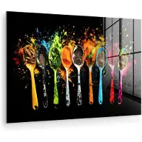 MuchoWow Glasschilderij 180x120 cm - Schilderij acrylglas - Lepels - Kruiden - Modern - Graffiti - Verf - Kleurrijk - Foto op glas - Muurdecoratie woonkamer - Wanddecoratie slaapkamer - Schilderijen