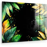 MuchoWow Glasschilderij 160x120 cm - Schilderij acrylglas - Bladeren - Groen - Geel - Verf - Jungle - Foto op glas - Muurdecoratie woonkamer - Wanddecoratie slaapkamer - Schilderijen