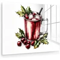 MuchoWow Glasschilderij 160x120 cm - Schilderij acrylglas - Drank - Winter - Cocktail - Rood - Foto op glas - Muurdecoratie woonkamer - Wanddecoratie slaapkamer - Schilderijen
