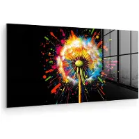 MuchoWow Glasschilderij 80x40 cm - Schilderij acrylglas - Paardenbloem - Graffiti - Kleurrijk - Bloemen - Natuur - Foto op glas - Muurdecoratie woonkamer - Wanddecoratie slaapkamer - Schilderijen