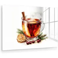 MuchoWow Glasschilderij 60x40 cm - Schilderij acrylglas - Thee - Warm - Winter - Sfeer - Foto op glas - Muurdecoratie woonkamer - Wanddecoratie slaapkamer - Schilderijen