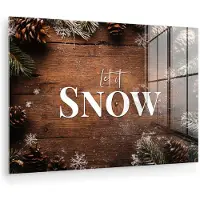 MuchoWow Glasschilderij 60x40 cm - Schilderij acrylglas - Sneeuw - Houtlook - Quote - Let it snow - Foto op glas - Muurdecoratie woonkamer - Wanddecoratie slaapkamer - Schilderijen