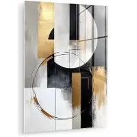 MuchoWow Glasschilderij 120x160 cm - Schilderij acrylglas - Abstract - Goud - Zilver - Vormen - Aesthetic - Foto op glas - Muurdecoratie woonkamer - Wanddecoratie slaapkamer - Schilderijen
