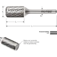 Rotec HM-Stiftfrees, model A+Radius - Z6 / Kruisvertand / ø12x25x70xø6mm - 4303130