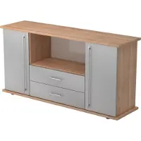 Hjh OFFICE PRO KAPA SB | Dressoir | met deuren + laden - Walnoot/Zilver Sideboard Rail handvat (kunststof)