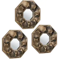 Relaxdays spiegel set van 3 - bloem - achthoekig - 25 cm - wandspiegel - kunststof frame - goud