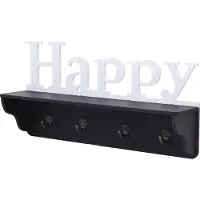 MCW Wandkapstok -D41 Happy, kapstok plank, 4 haken solide 30x60x13cm ~ zwart/wit
