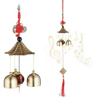 Relaxdays windgong - set van 2 - windorgels - binnen en buiten - oosterse decoratie - feng shui - goud-zwart