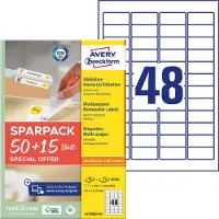 Avery-Zweckform L4736REV-65 Universele etiketten 45.7 x 21.2 mm Papier Wit 65 vellen Weer verwijderbaar Inkjet, Laser (zwart/wit), Laser (kleur), Kopiëren