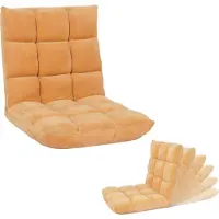 Mendler Vloer fauteuil -N43, relax vloer kussen opklapbare fauteuil 6 ligstanden, stevig frame fluweel ~ lichtbruin