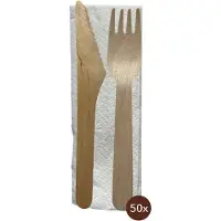 Naturestar 25 stuks [individueel verpakt]- wegwerp Besteksets Drievoudig | Hout FSC 100%, met was gecoat