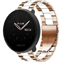 Strap-it Stalen schakel bandje - geschikt voor Polar Ignite / Ignite 2 / Ignite 3 / Unite / Pacer - rosé goud/wit