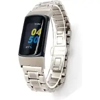 Strap-it Stalen Smartwatch bandje - Geschikt voor Fitbit Charge 5 / Fitbit Charge 6 metalen schakel band - zilver - Horlogeband / Polsband / Armband