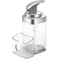 Simplehuman - Zeepdispenser Handpomp Kunststof Mat met Houder 650 ml - Transparant - Nikkel