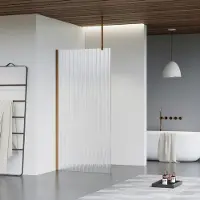 FortiFura Galeria inloopdouche - 50x200cm - ribbelglas - plafondarm - Geborsteld koper PVD (Koper) SW797947/SW876702/SW876705