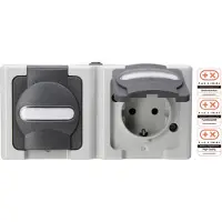Kopp 131256002 BlueElectric Compleet Wandcontactdoos met randaarde en klapdeksel spatwaterdicht Grijs 2-voudig 1 stuk(s)