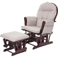 MCW Relaxfauteuil -C76, schommelstoel met kruk ~ stof/textiel, crèmegrijs, frame bruin