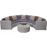 Mendler Polyrotan garnituur rond -E17, tuinset zitgroep ~ grijs, bekleding donkergrijs, kussens beige