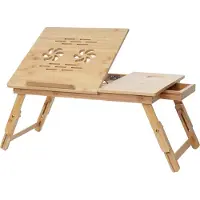 OEM Laptoptabel -B81, notebooktafel Bedtafel Klaptafel met ventilatiegaten, opvouwbaar, in hoogte verstelbaar, bamboe