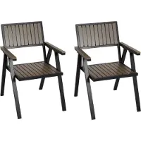 MCW Set van 2 tuinstoelen -J95, balkonstoel Stoel, coating voor buiten, aluminium houtlook ~ frame zwart, grijs