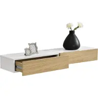 En.casa Wandplank met lade 50x24x12cm 2 stuks set - wit en houtlook