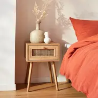 Sweeek Nachtkastje met hout en rietmotief, 1 lade Naturel