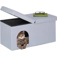 Relaxdays kattenhuis inklapbaar - zitbankje met poezenmand - grote kattenmand poef - stof