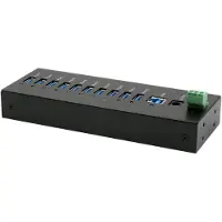 EXSYS 10-poorts USB 3.0 HUB metalen behuizing, incl. voeding 12V/5A, USB 3.0 kabel, Din-Ra (USB-B, 10 Havens), Docking station + USB-hub, Zwart